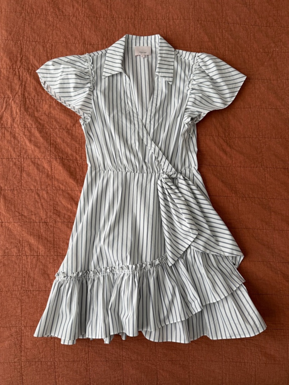 5à7 Cinq à Sept Lila Stripe Asymmetric Mini Dress 2 White Striped Wrap French